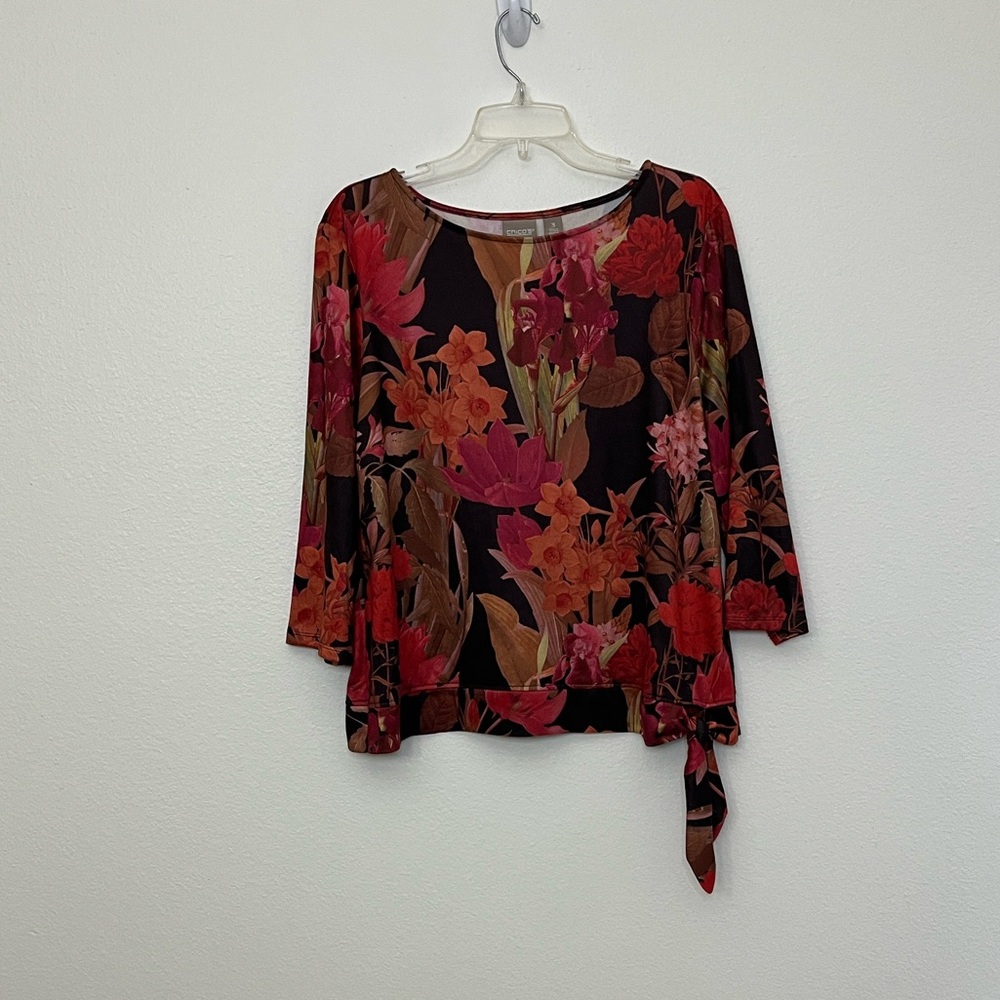 Chicos CoziSoft Garden Beauty floral top with waist tie ZS 3 (XL/16)